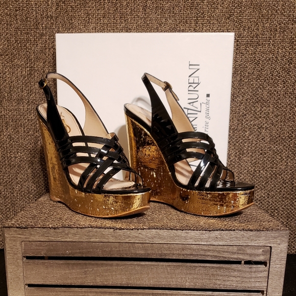 gold high wedges